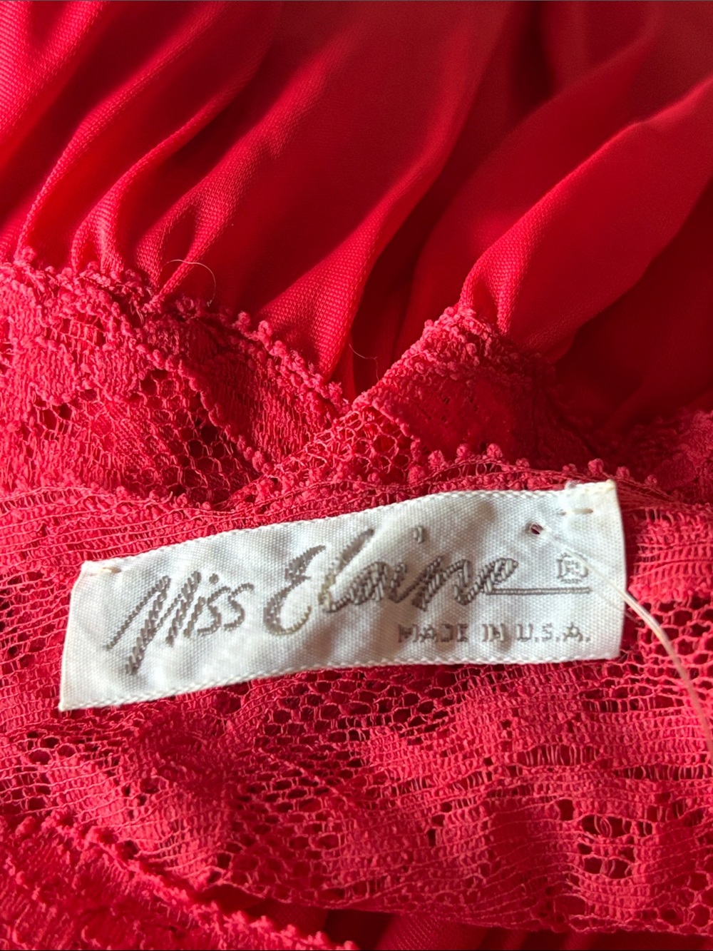 Vintage 1960s/70 Miss Elaine Red Lace Bodice Maxi Dress size medium - Picture 6 of 8